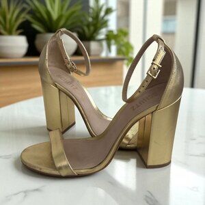 SCHUTZ Gold Leather Metallic Ankle Strap Sandals Heels Size 9
